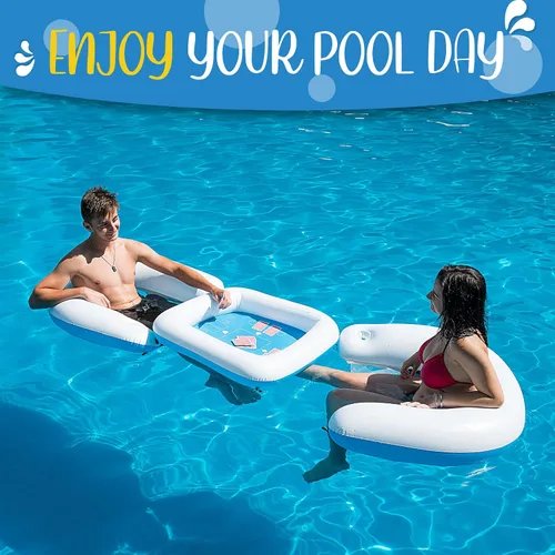 Miniatura 8 de ZONETECH Mesa de juego inflable y sillas con cartas de juego impermeables, mesa flotante para piscina para adultos, familia, fiesta, juego