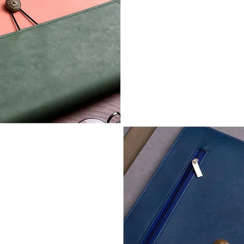 Miniatura 5 de Carpeta de archivos A4 de cuero de la PU Portafolio de la carpeta del sobre con 2 compartimentos marrón y naranja partido