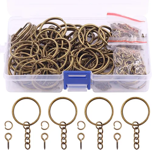Miniatura 9 de Swpeet Juego de 450 llaveros de 3/5 de pulgada y 0.591 in color negro pistola, incluye 150 llaveros con cadena y 150 anillos de salto con 150 pines