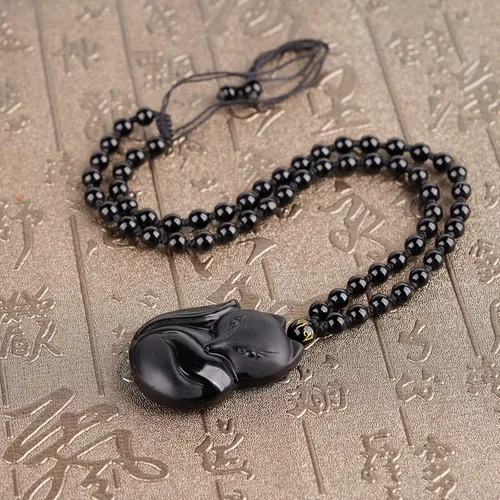 Miniatura 3 de TIKCAUZ Collar de obsidiana negra de cristal natural y piedra curativa con cuerda ajustable hecho a mano joyería de piedras preciosas para hombres