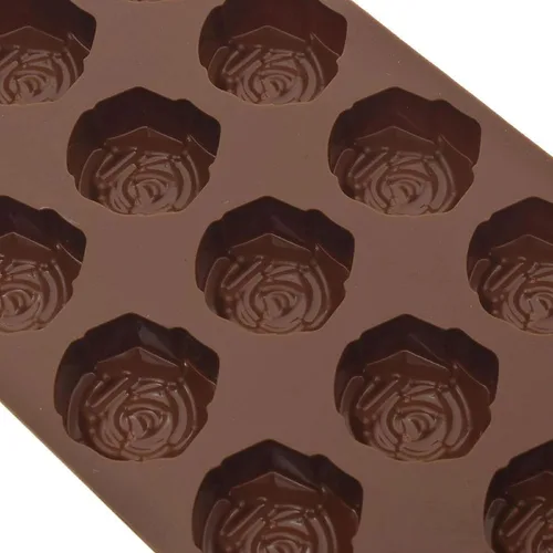 Miniatura 4 de Moldes de silicona con forma de flor de rosa, 15 cavidades antiadherentes de grado alimenticio para chocolates, dulces, cubitos de hielo, gelatinas