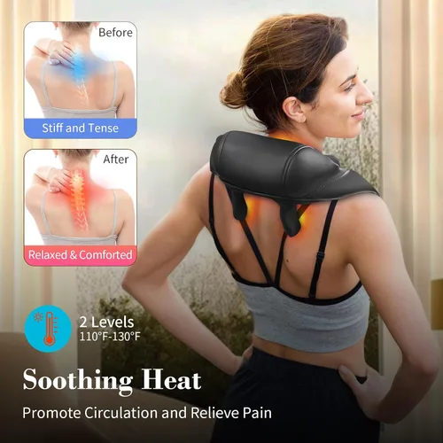 Miniatura 3 de CuPiLo Masajeador Shiatsu de Cuello con Calor - Regalos Ideales para Amigos, Masaje de Amasamiento Profundo 4D Inalámbrico para Alivio del Dolor