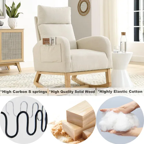 Miniatura 4 de Nursery Rocking Chair Teddy Modern Upholstered Glider Rocker Rocking Accent Chairs with Two Side Pocket ＆ High Backrest Comfy Reading Chair for Beige