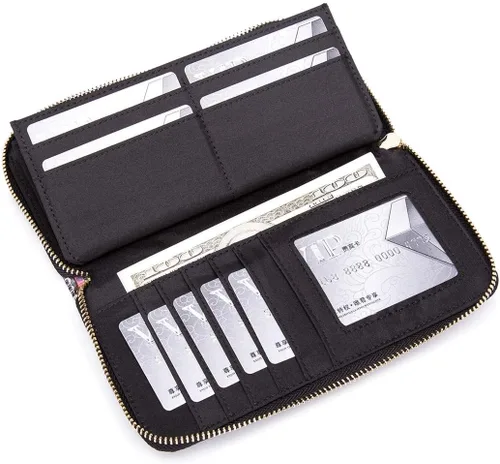 Miniatura 78 de Cartera de mano para mujer, estilo bohemio, con RFID, elegante, espaciosa con correa para viajes, capacidad para tarjetas, teléfono, dinero