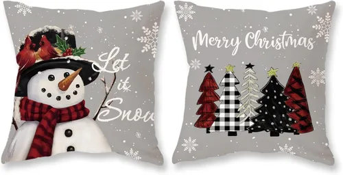 Miniatura 12 de TAJWE Fundas de almohada navideñas de 12x20, juego de 2, deja caer la nieve, muñeco de nieve, árboles de Navidad, fundas de cojín lumbares negras