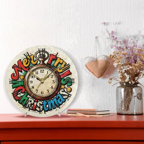 Miniatura 2 de Feliz Navidad Vintage reloj de bolsillo 10 pulgadas redondo montado en la pared reloj silencioso creativo para aula dormitorio reloj de pared