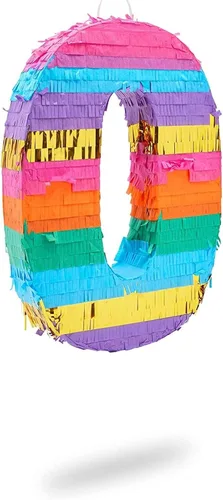 BLUE PANDA Piñata arcoíris número 0 diseño de mariposa – 11.4 x 16.5 x 3 pulgadas, multicolor – Construcción de papel corrugado fácil de rellenar –
