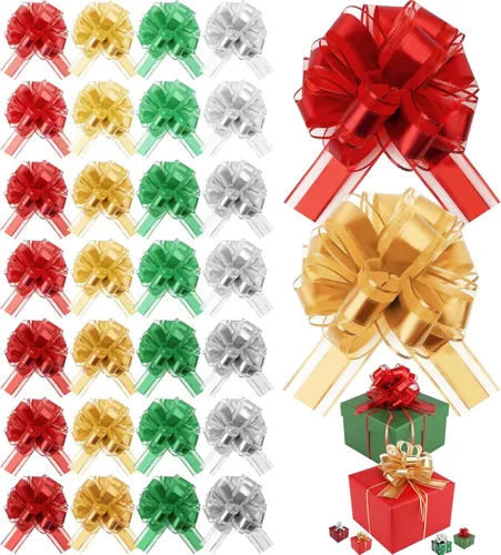 Miniatura 16 de Juexica 30 piezas de grandes arcos navideños tirados para envolver regalos, arco de cinta impermeable de 15 cm para cajas de regalo de San Valentín