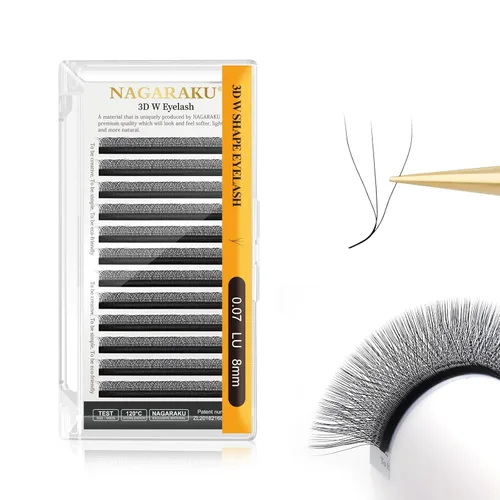 Miniatura 182 de NAGARAKU Extensiones de pestañas Double Tips 4D W, suministros con puntas dobles, gruesas con rizado D de 0.07 mm, bandeja mixta 8-15 mm, 0.07-D