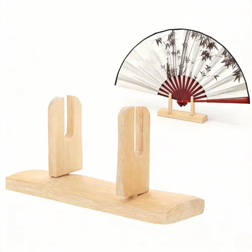 VOSAREA Soporte de exhibición de ventilador de bambú, base de soporte de ventilador de mano japonés de madera para almacenamiento de escritorio Beige