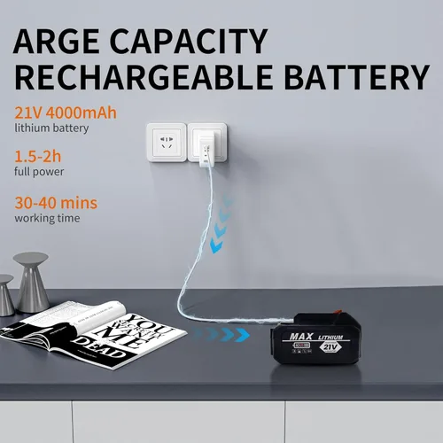 Miniatura 7 de Lavadora a presión inalámbrica, lavadora de energía portátil de 1200 PSI con batería de 4Ah y cargador, boquilla 6 en 1, manguera de 5 metros