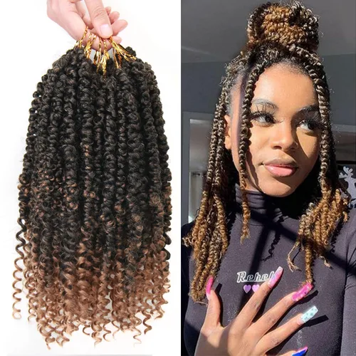 Miniatura 13 de ROSESSEA Cabello de ganchillo negro de 12 pulgadas para mujeres negras, 8 paquetes de trenzas de ganchillo, trenzas de ganchillo rizado con resorte