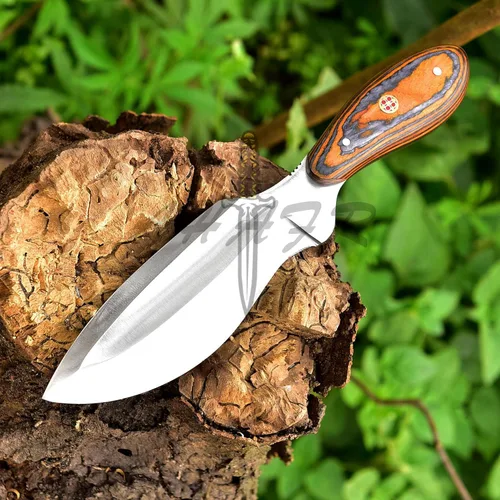 Miniatura 4 de Cuchillo Bowie - Acero D2, mango de madera PAKKA de 9", naranja, táctico y para exteriores, con funda - KE-0549-HK