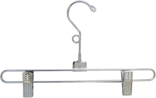 Miniatura 2 de 25 perchas tamaño 12 pulgadas alambre de metal cromado pantalón falda clip pellizco agarre accesorio exhibición al por menor ropa para adultos