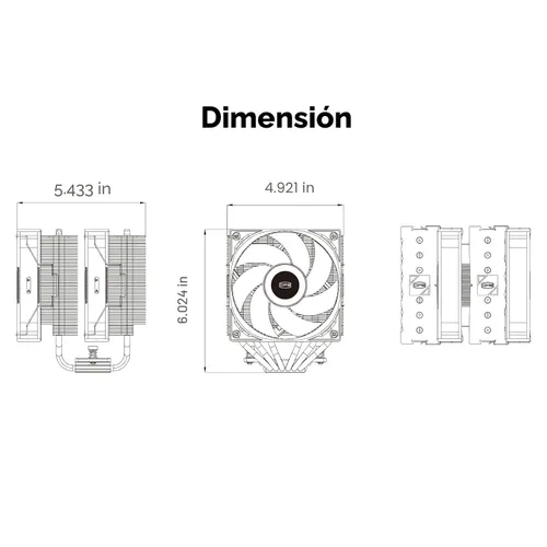 Miniatura 7 de PCCOOLER Enfriador de aire para CPU, 6 Heatpipes de doble torre con ventilador de alta presión PWM de 4.724 in, base de cobre niquelado, compatible