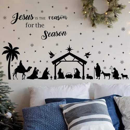 Miniatura 6 de Glenmal 6 calcomanías de pared de Pascua de 11.42 x 8.27 pulgadas, calcomanías de pared religiosas grandes de color negro, decoración de pared