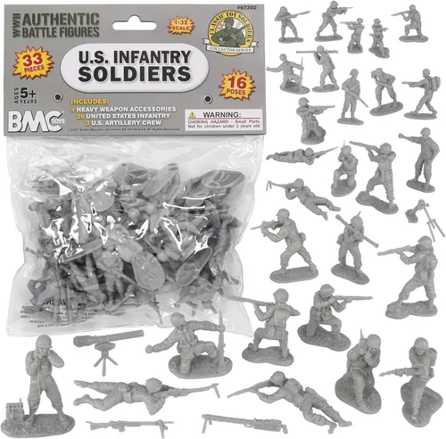 BMC CTS Segunda Guerra Mundial Soldados de plástico del ejército de infantería estadounidense - 33 piezas de soldados grises 1:32