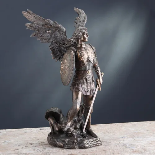 Miniatura 6 de Veronese Design Estatua de Arcángel de San Miguel de 12 1/2 pulgadas de resina fundida en frío con acabado de bronce escultura para decoración