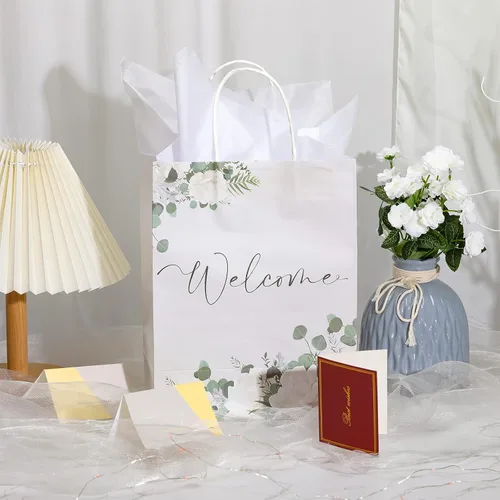 Miniatura 5 de Chinco 36 bolsas blancas de regalo de bienvenida con asas, 11 x 9 x 4.7 pulgadas, bolsas de papel a granel para invitados de boda, cumpleaños, baby