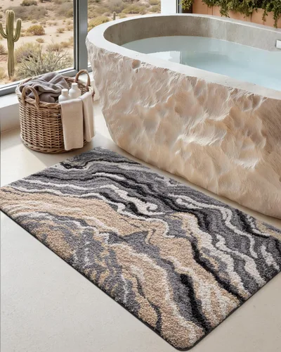 Miniatura 16 de DEXI Alfombra de baño de 17 x 30 pulgadas, suave y absorbente, antideslizante, lavable a máquina, alfombra de baño para suelo de ducha, bañera, Beige