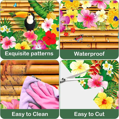 Miniatura 2 de Paquete de 2 manteles hawaianos Luau para decoración de fiesta, 54 x 108 pulgadas, mantel Tiki Tropical de plástico, mantel desechable Hawaii Aloha