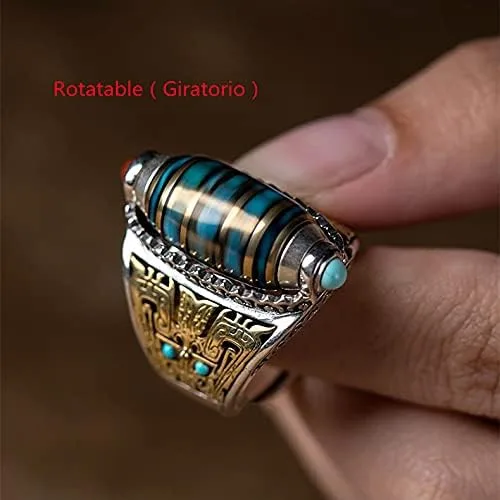 Miniatura 6 de DXWXY Anillos giratorios de plata de ley S925 para mujereshombres, budista, tibetano, anillo de oración tibetana, talla Pixiu Lucky God Beast, Om