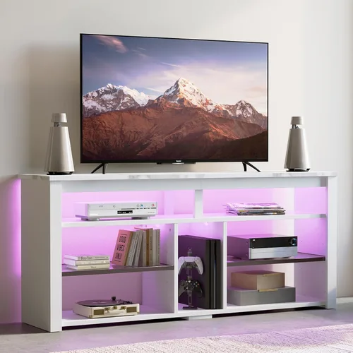 Miniatura 8 de Bestier Soporte de TV Alto con LED, Centro de Entretenimiento para TV de 55/60/65 Pulgadas, Consola de TV para Juegos con Almacenamiento para PS4