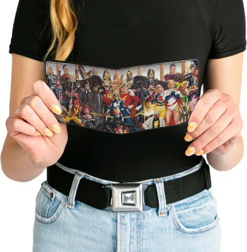 Miniatura 6 de Buckle-Down Billetera de DC Comics para hombre, plegable, Society of America Issue 26 Alex Ross Cover Pose, cuero vegano, Liga de la Justicia, 4.0 x