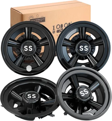 10L0L Juego de 4 tapacubos para ruedas EZGO Club Car Yamaha de 8 pulgadas, juego de 4 tapas centrales a presión con acabado cromado, color negro