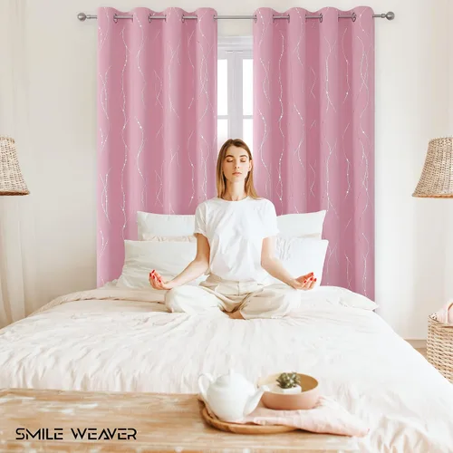 Miniatura 2 de SMILE WEAVER - Cortinas opacas rosa para sala de estar de 84 pulgadas de largo, 2 paneles, cortinas para oscurecer la habitación de niñas, diseño
