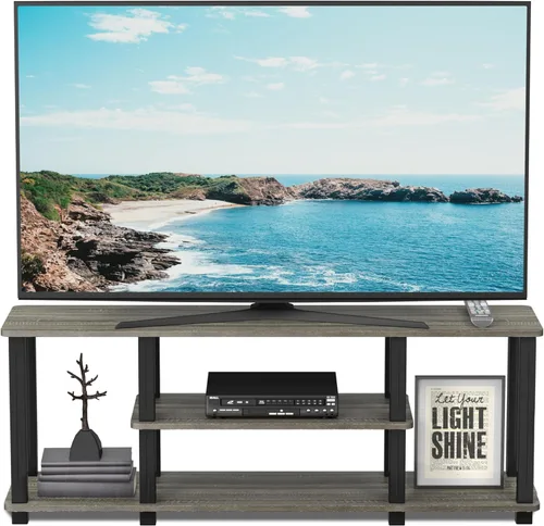 Miniatura 3 de Furinno Turn-N-Tube - Soporte para televisor de 3 niveles, 3D, sin herramientas, para televisores de hasta 50 pulgadas, con tubos cuadrados
