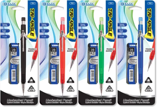 Miniatura 8 de BAZIC PRODUCTS Lápiz mecánico Tri-Angle de 0.028 in, agarre suave, recarga de lápices de cerámica 2B, borrador sin látex, para dibujar dibujo