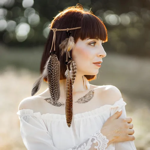 Miniatura 6 de XunYee Paquete de 3 pinzas para el pelo de plumas de Halloween, 1 diadema de plumas bohemias, extensión de pelo hippie con clip de peine
