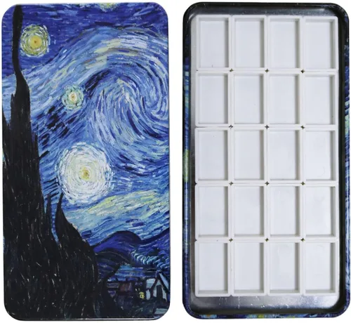 FCLUB Paleta de acuarela vacía, 20 pozos con tiras magnéticas y ligera, paleta de acuarela de metal, soporte para pintura, paleta de pintura, Noche
