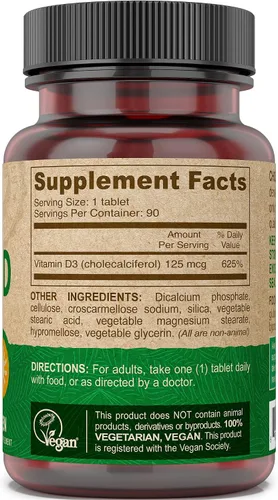 Miniatura 4 de DEVA Vitamina D3 5000 UI, suplemento de sol, 125 mcg de D3 vegano, botella de 90