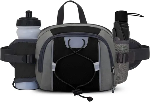 Peicees Riñonera de senderismo, bolsa de cintura grande para hombres y mujeres, con soporte para botella, resistente al agua, paquete lumbar para
