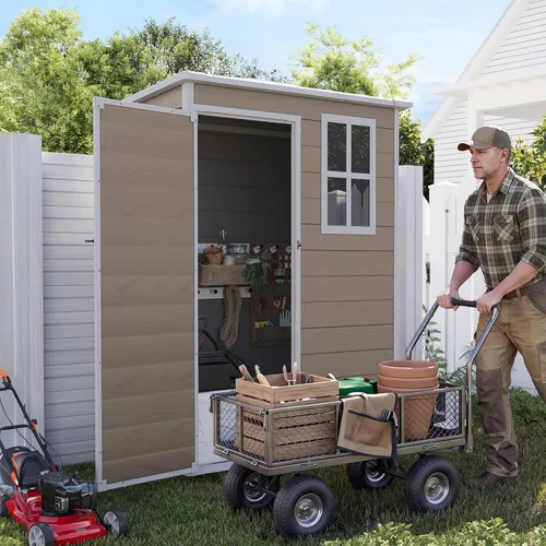 Miniatura 3 de UDPATIO Outdoor Storage Shed 5x3 FT, Garden Resin Shed for Bike, Garbage Can, Tools, Outside Plastic Sheds with Floor for Backyard, Patio, Lawn