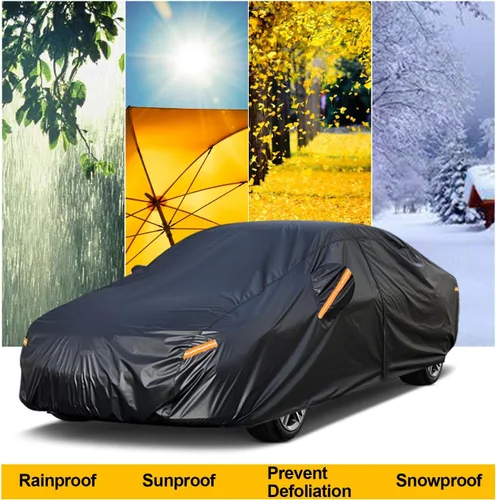 Miniatura 6 de Kayme Funda impermeable para automóvil sedán, para todo tipo de clima, con cerradura y cremallera, protección contra la lluvia solar UV al aire