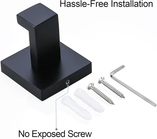 Miniatura 7 de TQKAG Gancho para toalla de baño, abrigo, bata negra, ganchos de pared de baño para cocina, garaje, montaje en pared de acero inoxidable Negro