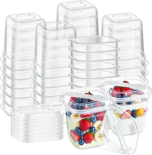 Miniatura 8 de Jingmore Paquete de 25 vasos de plástico transparente para yogur y parfait de 9.5 onzas, recipientes desechables para avena durante la noche