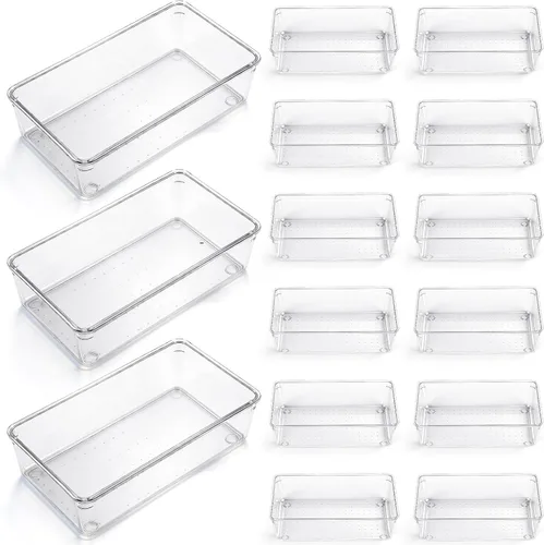 Miniatura 12 de Maitys 12 piezas organizador de cajones de tocador 9 x 3 x 2 pulgadas, organizadores de utensilios de plástico transparente para cajones de cocina
