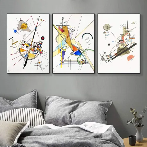 Miniatura 3 de INVIN ART Wassily Kandinsky - Lienzo enmarcado enmarcado para pared, 3 piezas, impresión giclée, tríptico abstracto para sala de estar, decoración