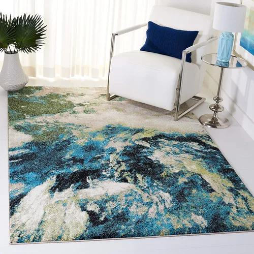 Miniatura 4 de SAFAVIEH Glacier Collection - Alfombra decorativa de 2 pies 3 pulgadas x 4 pies, azul y multicolor, diseño abstracto moderno, no desprende pelusa