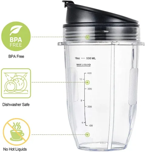 Miniatura 3 de Vasos de licuadora aptos para Ninja, piezas de repuesto de vasos de 18 onzas con tapas para sorber y sellado, accesorios de licuadora compatibles