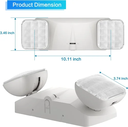 Miniatura 4 de SPECTSUN - Paquete de 2 luces LED de emergencia blancas, luz LED de emergencia de cabeza cuadrada ajustable con batería, luz de emergencia