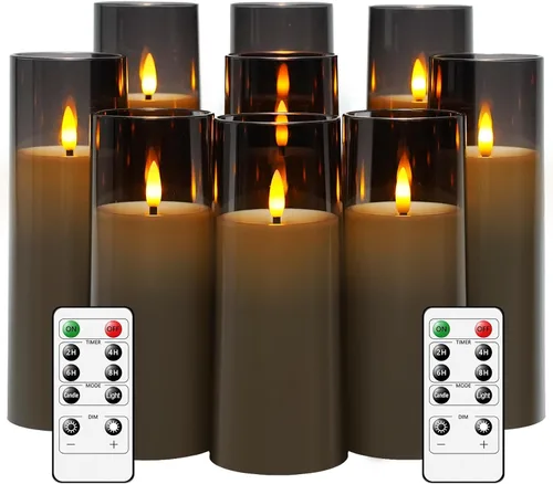 Miniatura 9 de kakoya Velas parpadeantes sin llama que funcionan con pilas con control remoto y temporizador de 2/4/6/8 horas, velas LED de acrílico, paquete de 9