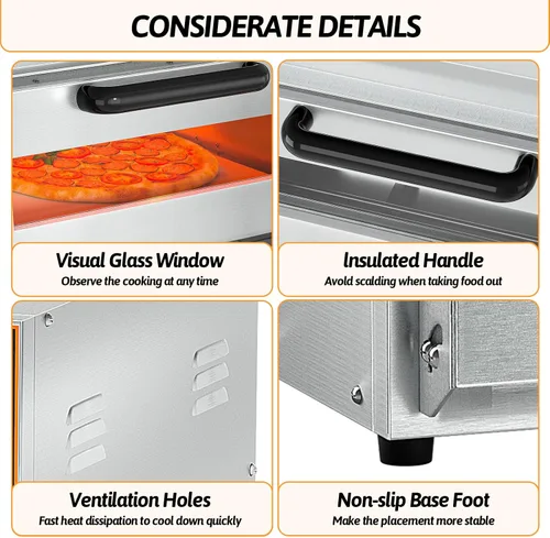 Miniatura 5 de Horno de pizza comercial Horno eléctrico de doble capa para pizza de 16 pulgadas con piedra de pizza multiusos, tostadora para hornear, capacidad