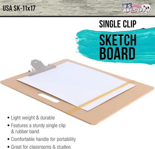 Miniatura 2 de U.S. Art Supply Tablero de dibujo para artistas, de 11 x 17 pulgadas, tablero de dibujo ligero con asa, clip y banda de goma para arte, bocetos