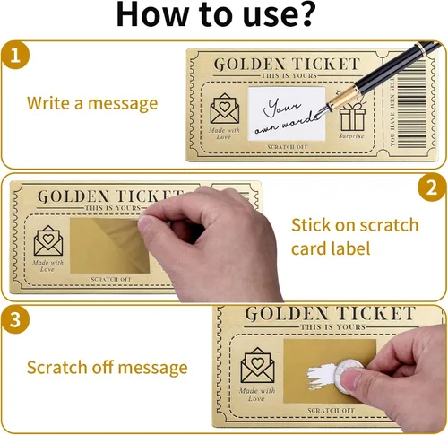 Miniatura 3 de 1 pieza de tarjeta de rascar con boleto dorado y sobre, tarjeta de rascar y revelar sorpresa para escribir tu propio mensaje especial para A-1 pieza