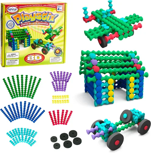 POPULAR PLAYTHINGS Playstix, Kit de palos de construcción para niños, juguete de construcción de troncos de construcción, regalo para niños y niñas,